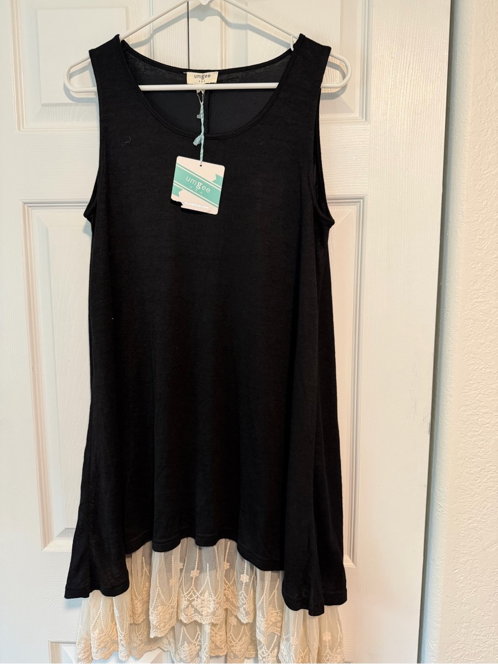 Umgee Black Tank with Cream Lace Hem